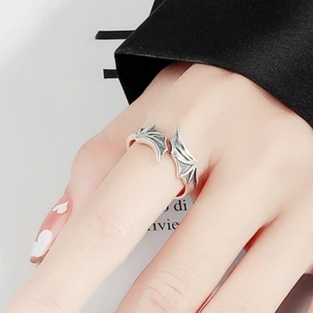 Bat Vampire Ring Silver Adjustable Halloween Scary Witch Costume Cosplay Gift - Picture 5 of 5